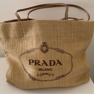 PRADA Paglia Raffia Straw Tote Tan Small Bag Exclusive